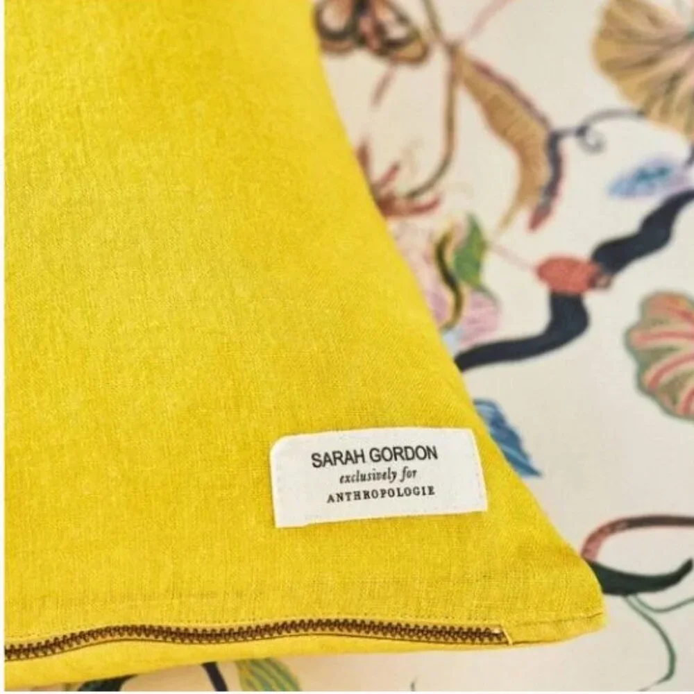 Anthropologie - Sarah Gordon Embroidered Pillow in Yellow-Floral Lion - NTW